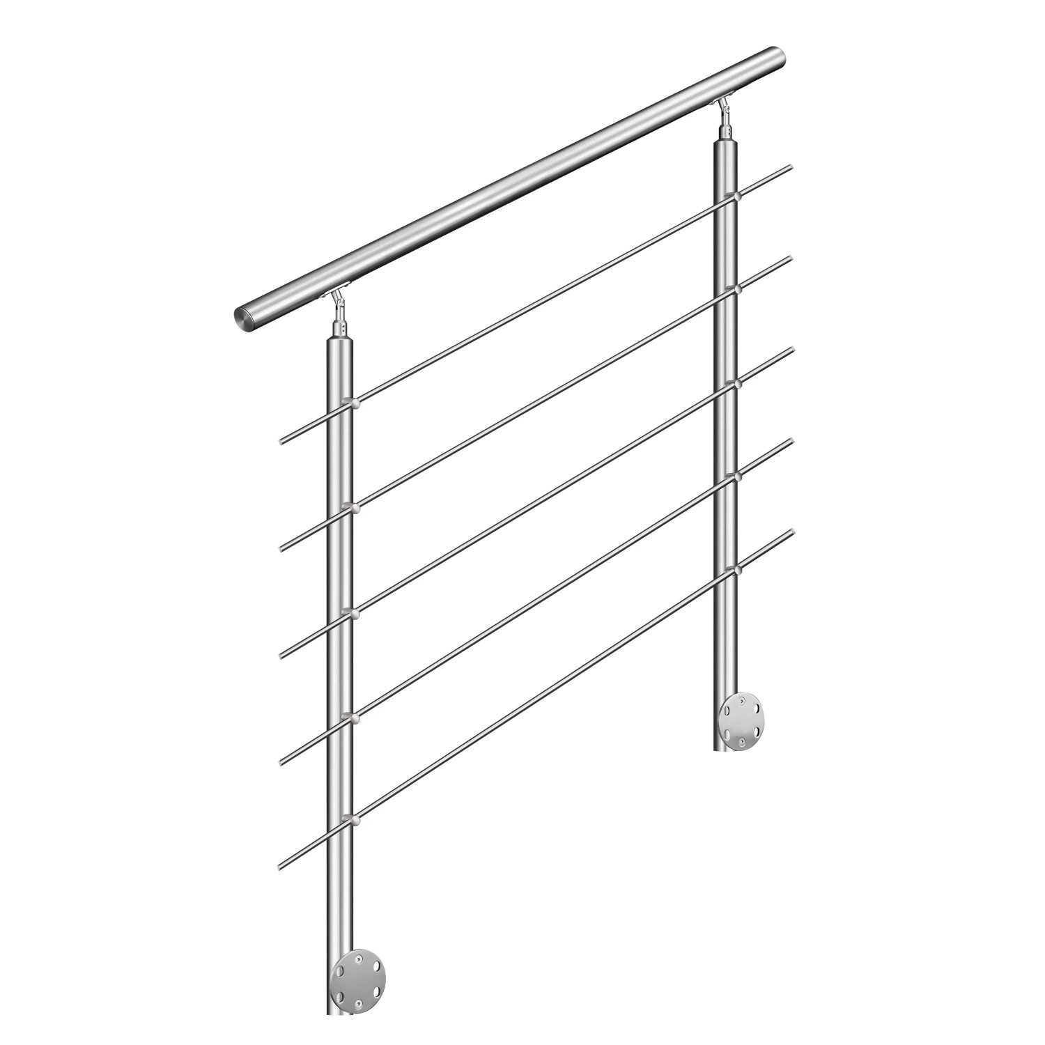 AICA 304 Edelstahl Treppengeländer Set Seitenmontage 150 cm Länge 5 Querstreben
