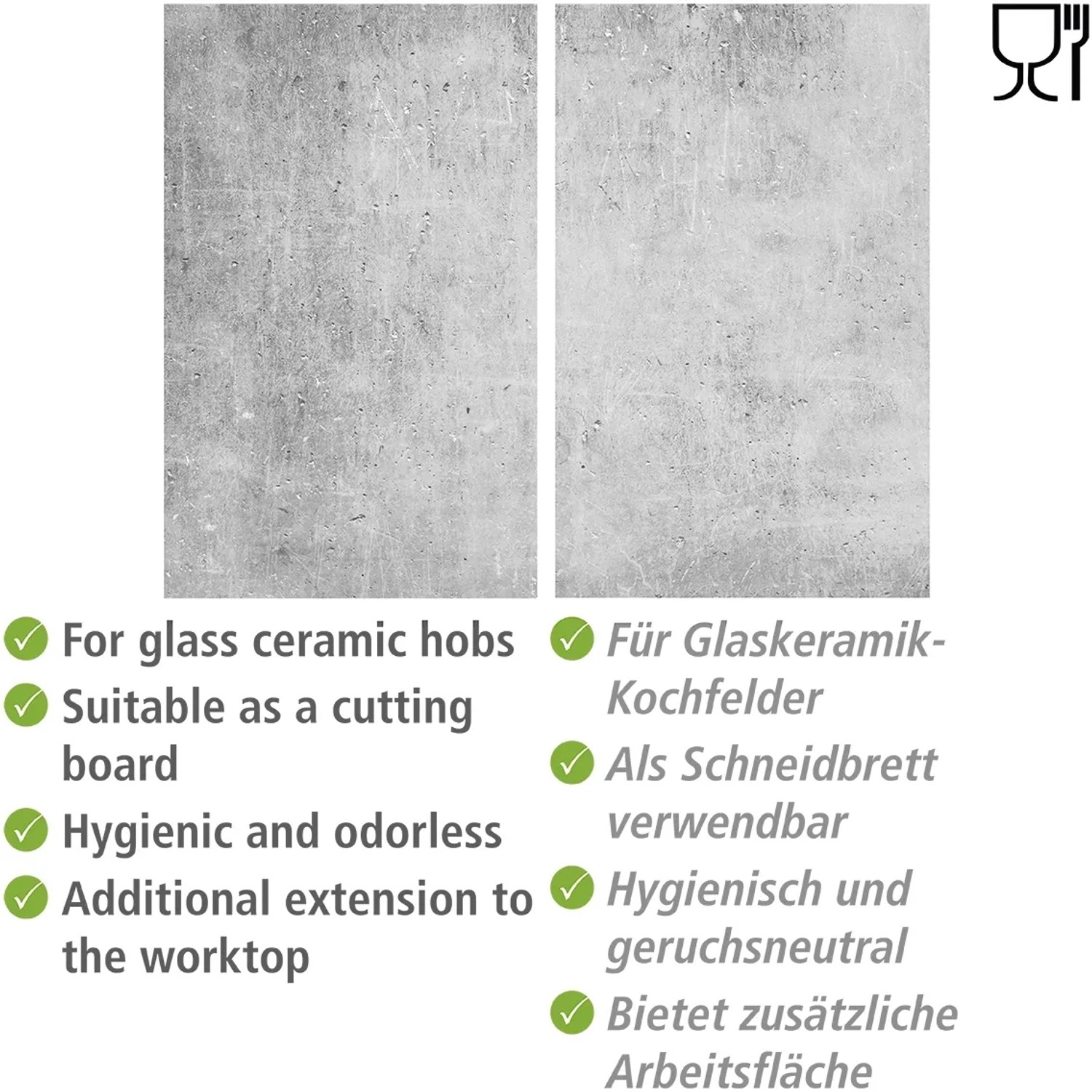 Allstar Herdabdeckplatten im Beton-Look, 2er Set für Glaskeramikkochfelder. Küchenhelfer.