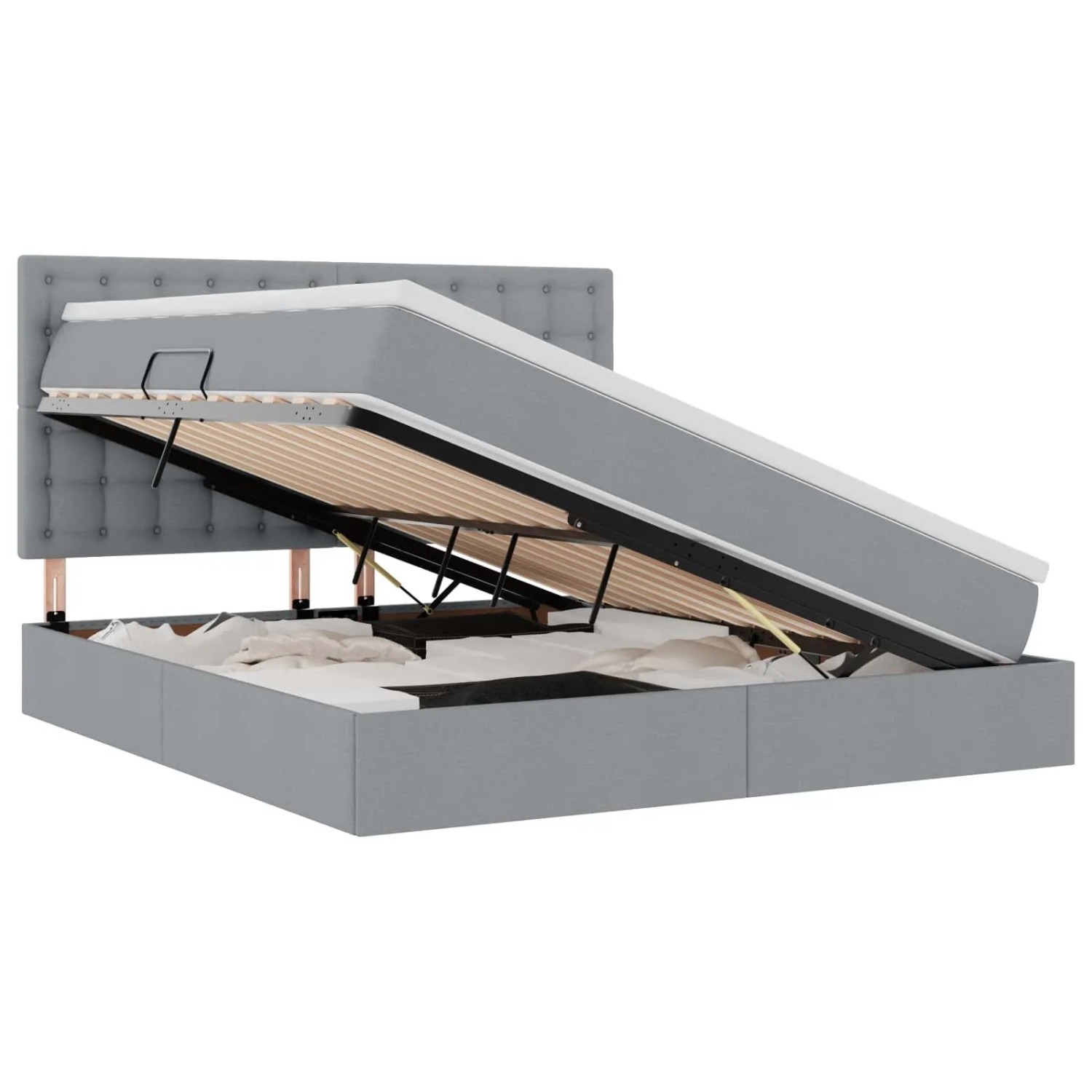 vidaXL Bett mit LED-Lichtleisten Hellgrau 160 x 200 cm Stoff 3372552