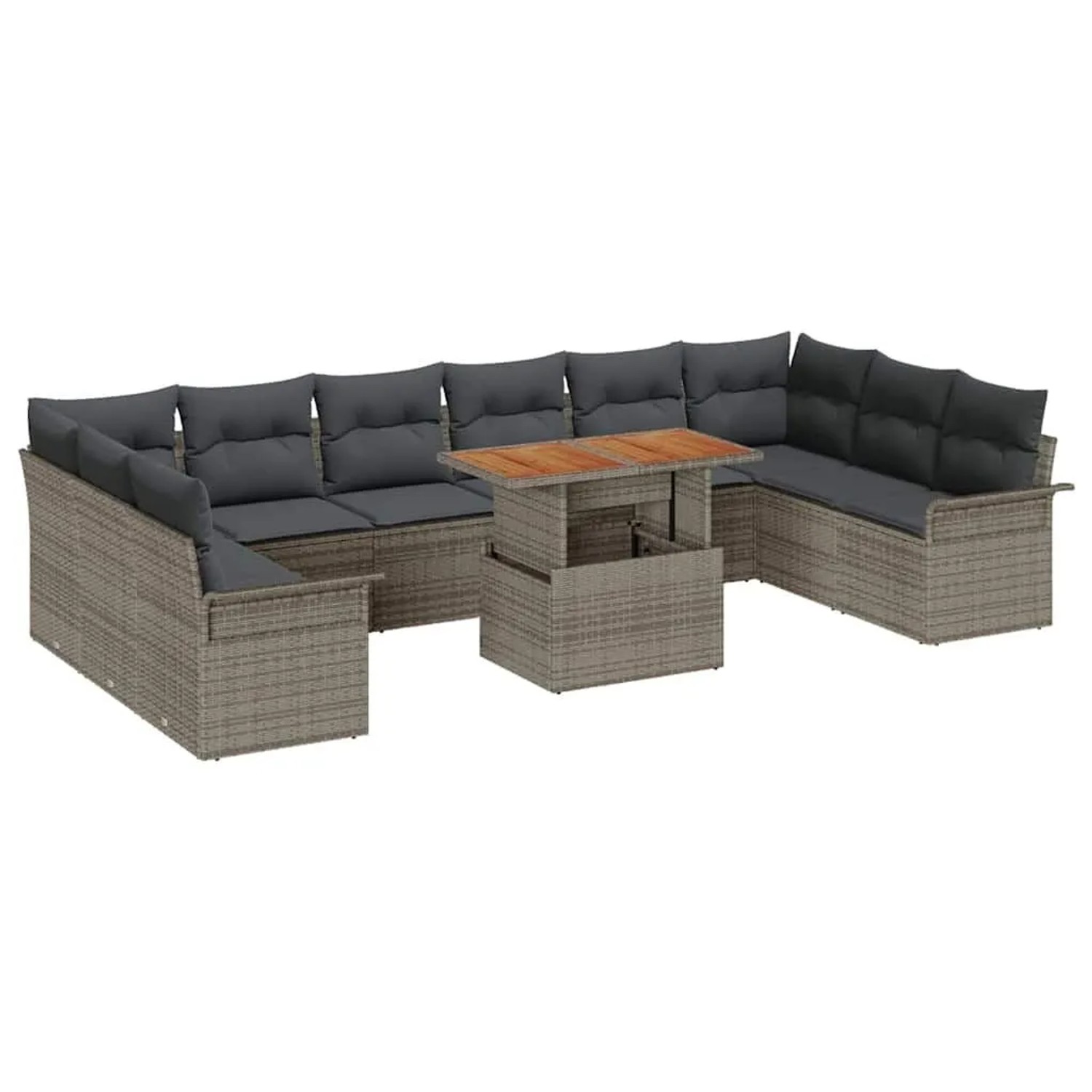 vidaXL Gartensofa-Set mit Kissen 11 Stk Grau Poly-Rattan 3349383