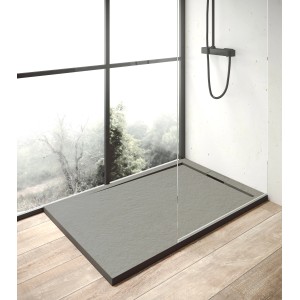 Rechteckige, extraflache Ottofond Duschwanne Zona, 120x80 cm, Zementgrau, Mineralguss, bodeneben.
