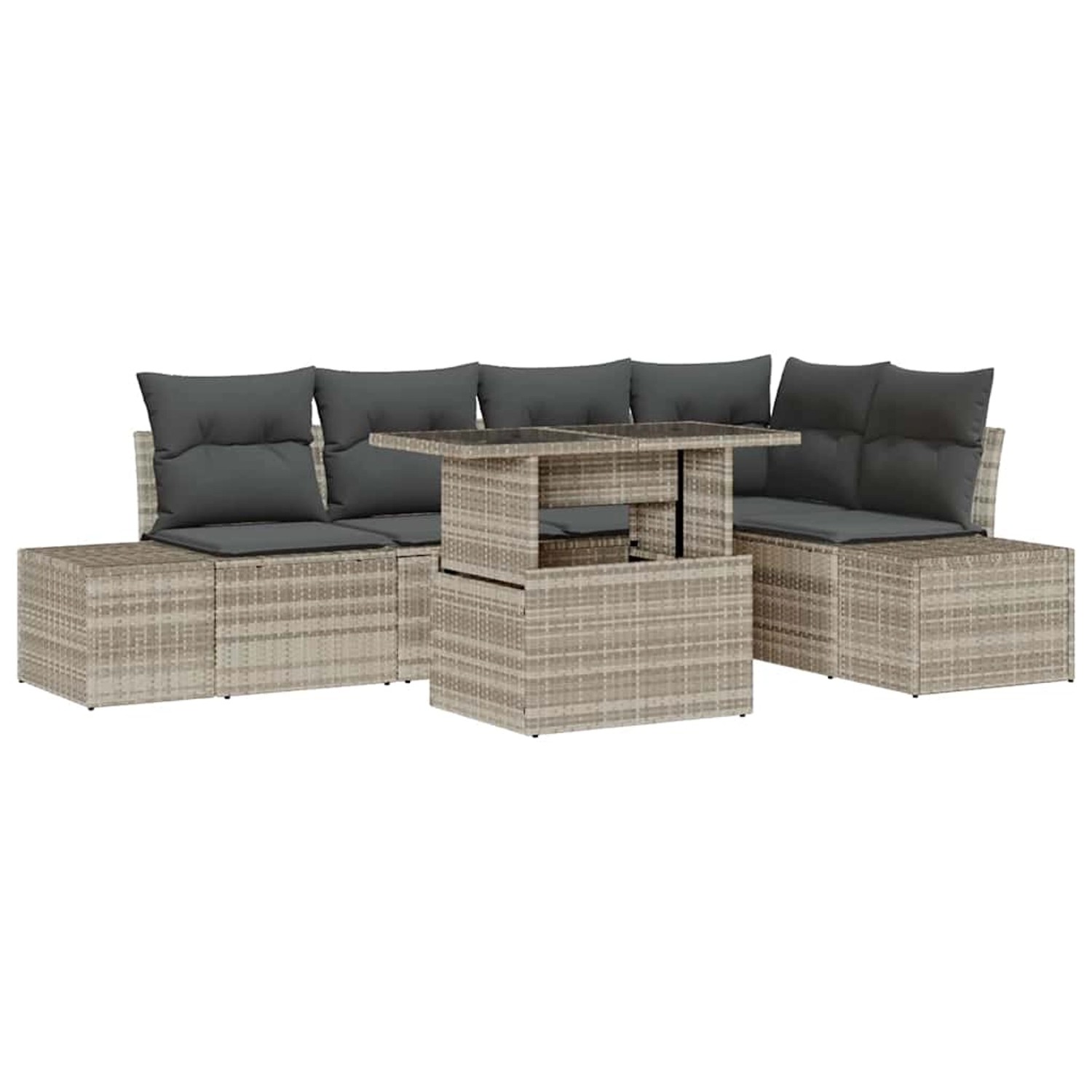 vidaXL Garten-Sofa-Set mit Kissen 6-Tlg Hellgrau Poly Rattan 3349188 günstig online kaufen