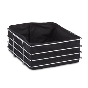 Relaxdays Brotkorb Edelstahl Schwarz mit Stoffeinsatz 10,5 cm x 23 cm x 23 cm 0,48 kg