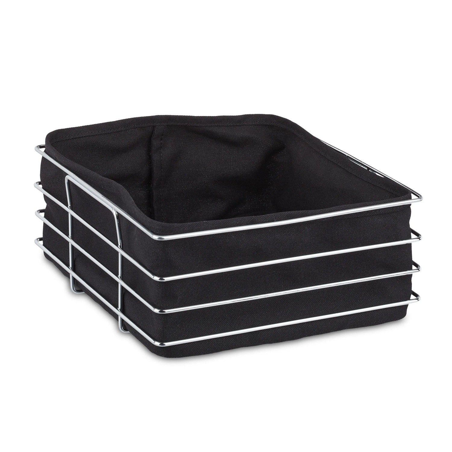 Relaxdays Brotkorb Edelstahl Schwarz mit Stoffeinsatz 10,5 cm x 23 cm x 23 cm 0,48 kg