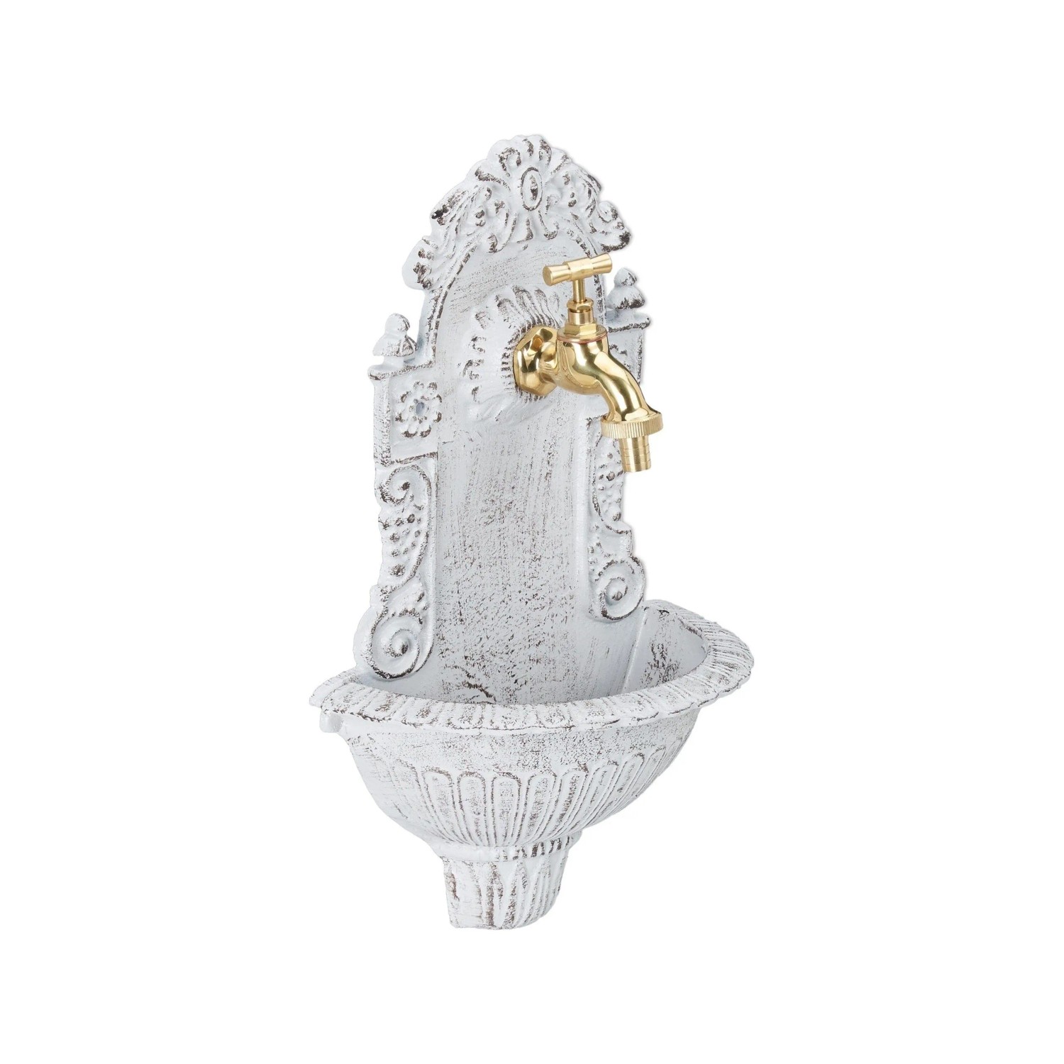 Relaxdays Wandbrunnen Aluminiumguss Weiß Antik 40 cm x 24,5 cm x 13 cm 3,6 kg