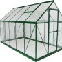 Grünes Palram Canopia Hybrid Gewächshaus 3.1x1.9 mit klaren Wänden und Aluminiumrahmen.