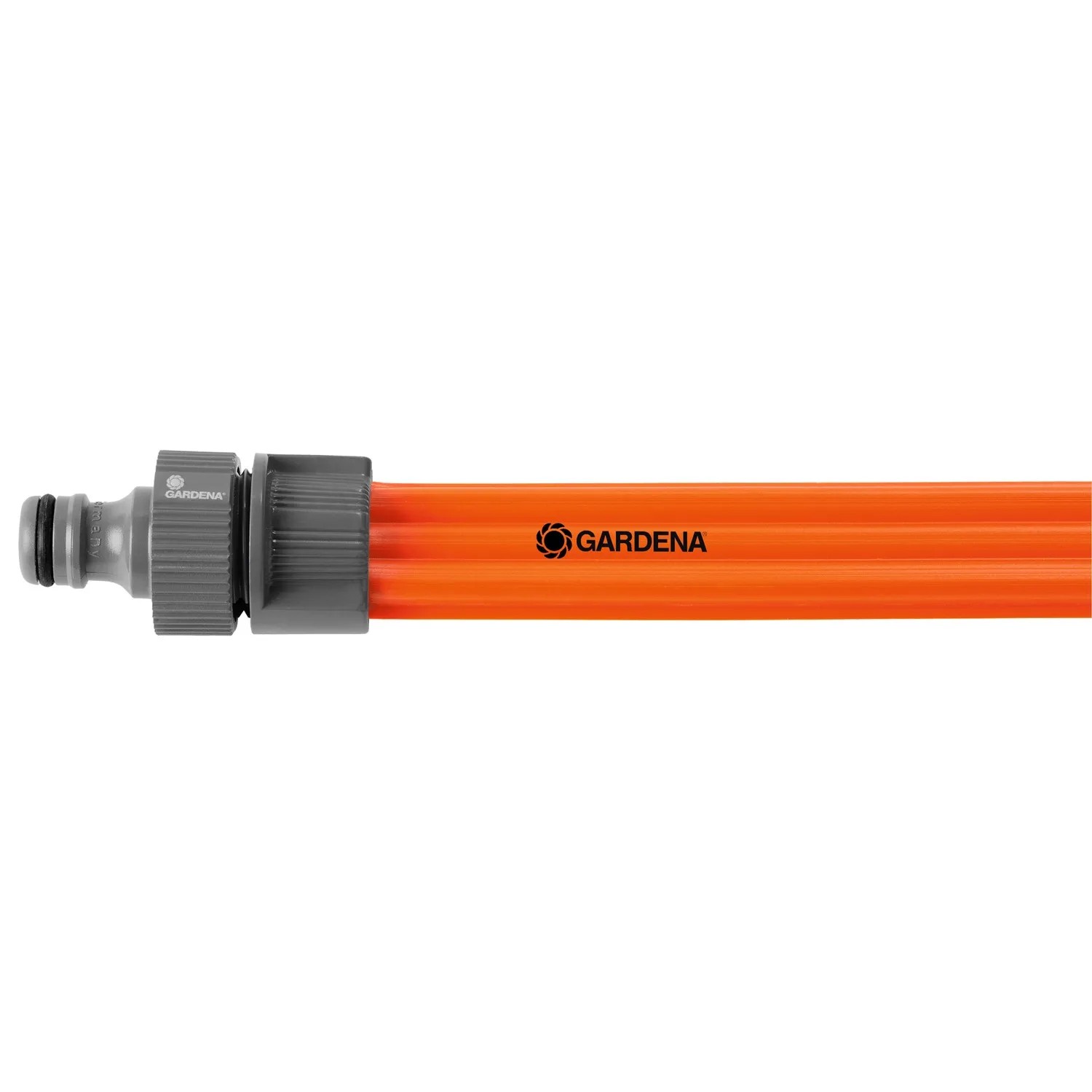Gardena Schlauchregner, 15 m, orange, mit Armaturen für schonende Bewässerung.