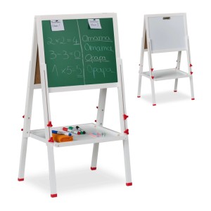 Relaxdays Kinderstandtafel Whiteboard Kiefernholz MDF Weiß Grün Magnetisch Höhenverstellbar 135 cm x 55 cm x 52 cm 3,9 kg
