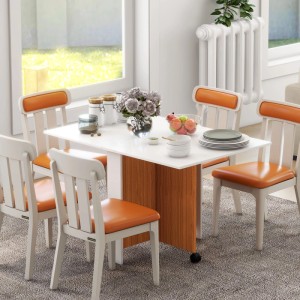 Weißer HOMCOM Klapptisch Esstisch mit Holzoptik, klappbarer Platte und Rollen. Modernes, platzsparendes Design für Tische.