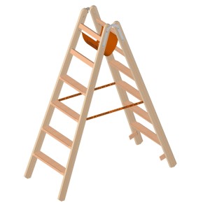 Layher Holzstehleiter 1020 mit 2x6 Stufen, beidseitig begehbar, mit Werkzeugtasche.