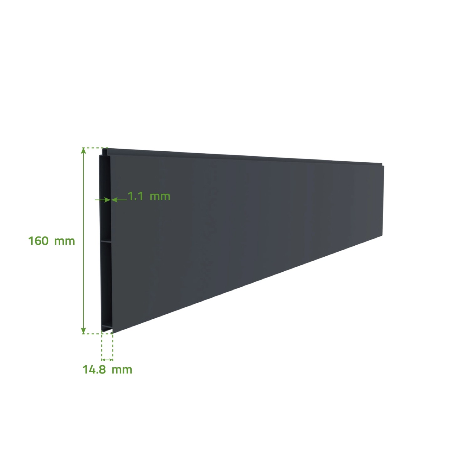 Detailansicht Casanoov Schiebetor Giona, 160 cm hoch, Aluminium, grau. Abmessungen sind eingezeichnet.