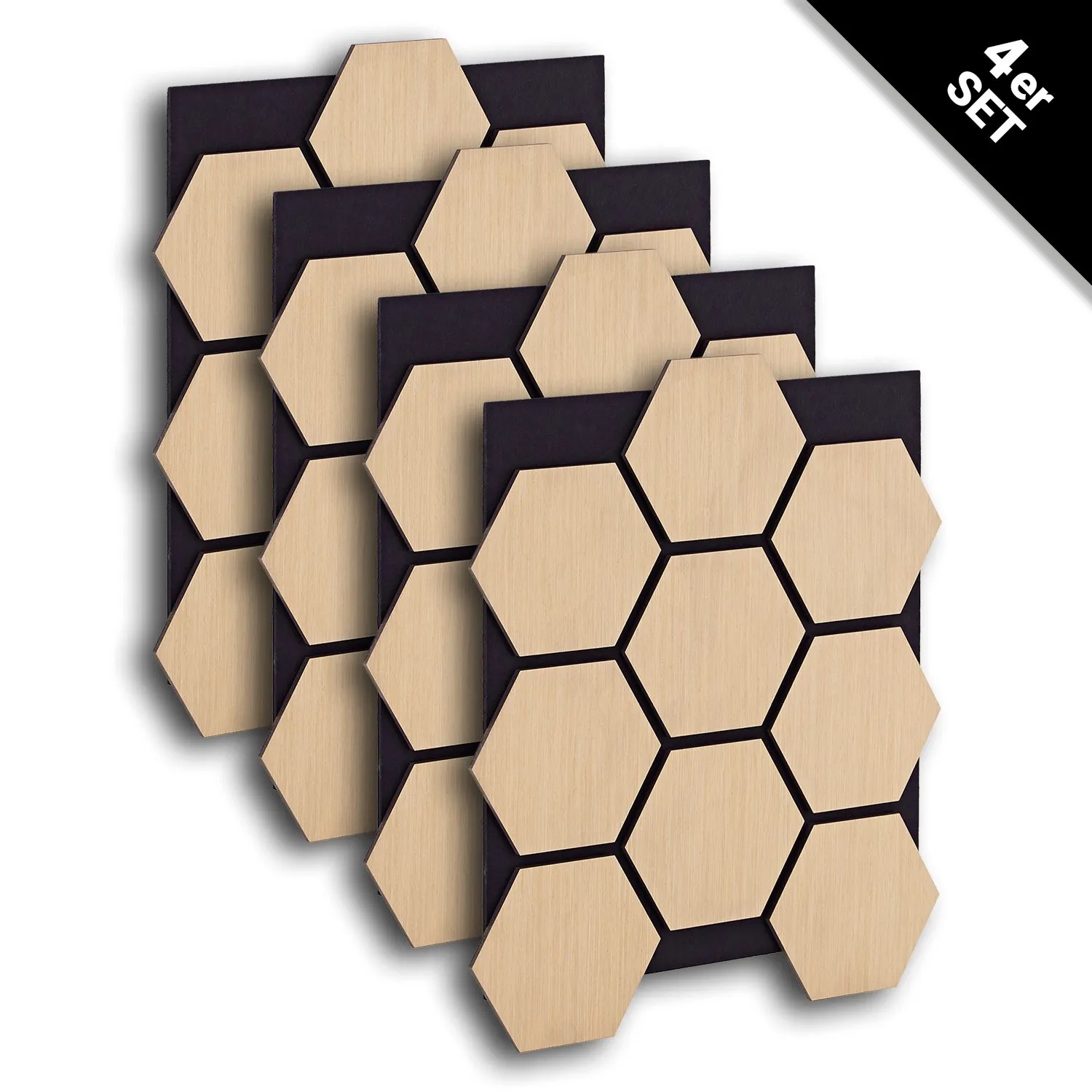Homestyle4u Akustikpaneele, 4er Set, Holz Hexagon, 76x62cm, Natur
