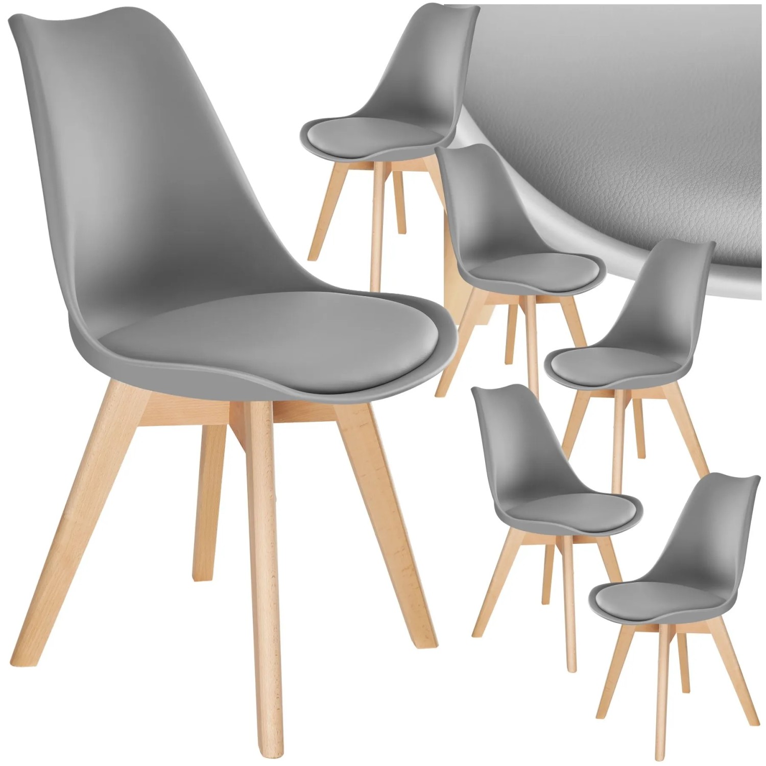 Tectake Set Esszimmerstuhl Frederikke Scandi Design Gepolsterte Sitzfläche  Ergonomische Form 6Er Set 53 x 49 x 82 cm Grau