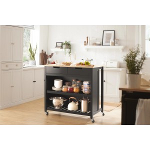 Schwarzer SoBuy Servierwagen/Küchenwagen mit 2 Schubladen und Ablagen. Praktischer Rollcontainer für die Küche.