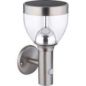 Globo LED-Solar-Wandleuchte aus Edelstahl mit Bewegungsmelder für den Außenbereich.