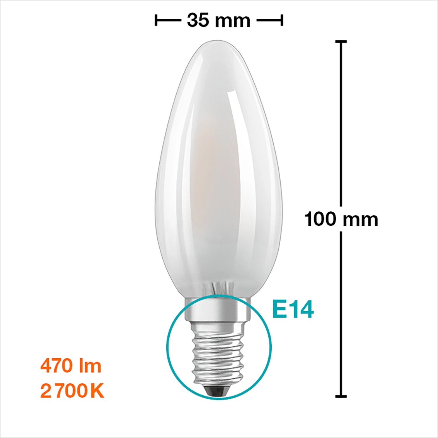 Osram LED-Leuchtmittel E14 Kerzenform, 4W, 5er Set. Warmweißes Licht, 10x3,5 cm.