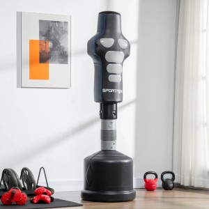 SPORTNOW Boxsack in Schwarz, Grau und Blau, höhenverstellbar für effektives Boxtraining.