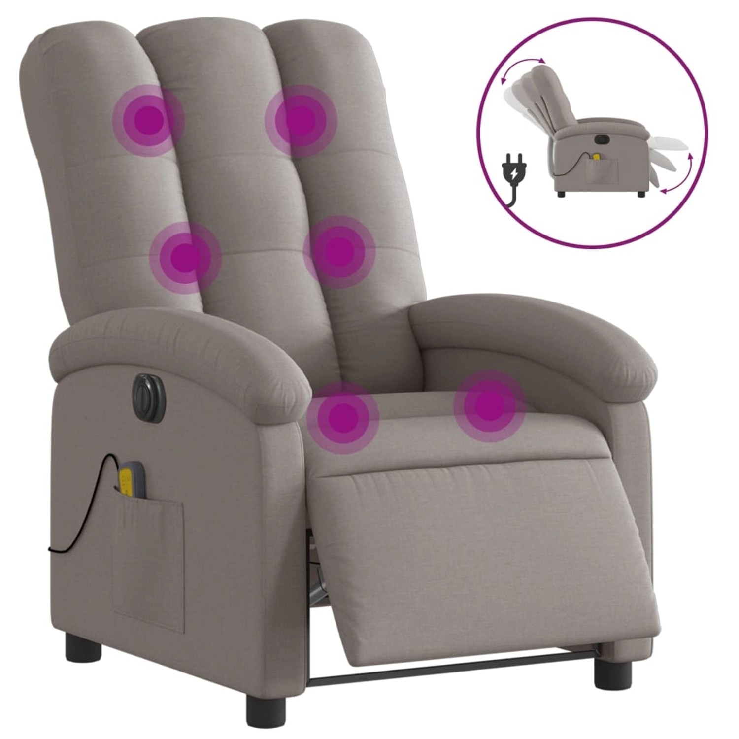 Elektrischer Massagesessel Taupe, Relaxsessel mit Vibrationsmassage und Stoffbezug