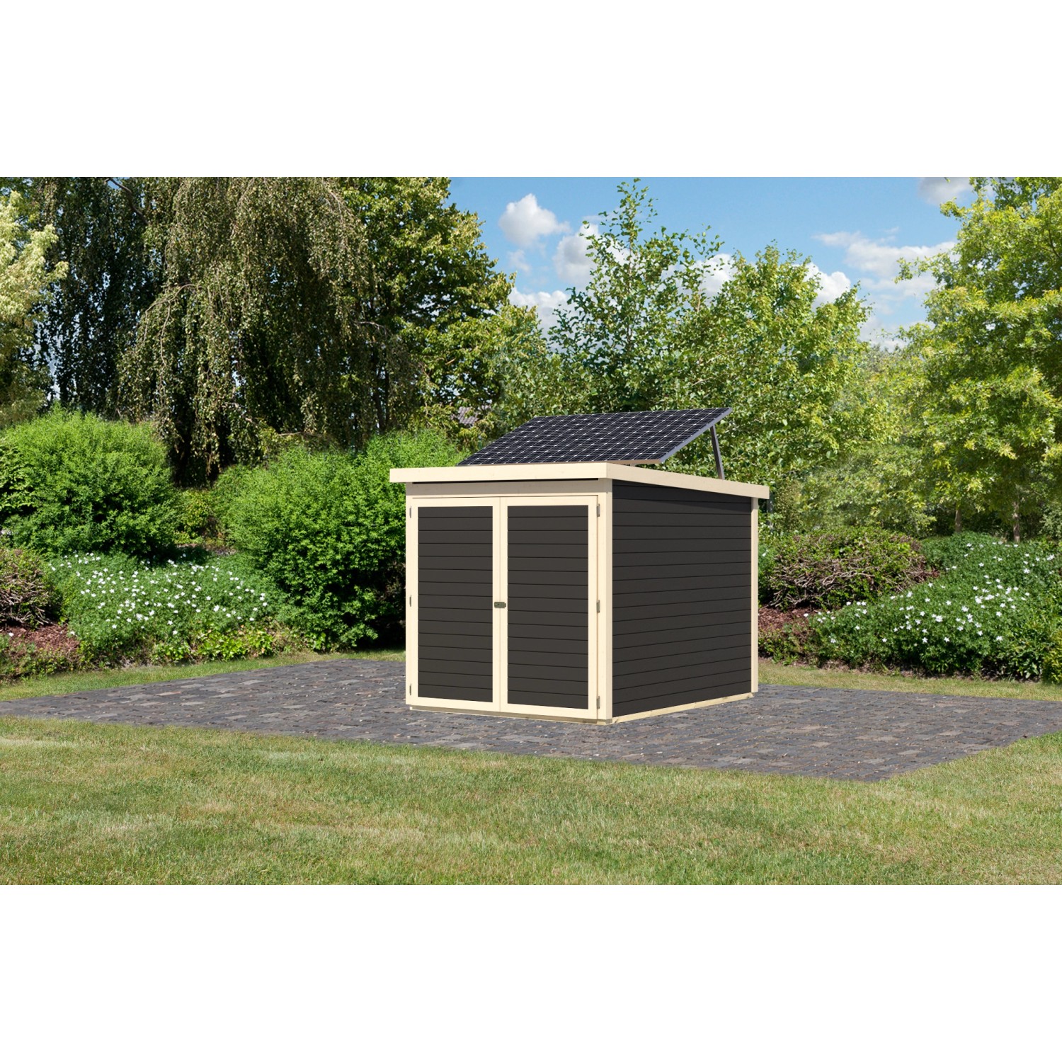 Karibu Fahrradgarage 3 m. Solarkit Terragrau 167 x 159 x 212 cm