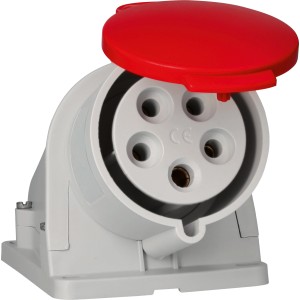 Schneider Electric CEE-Wandsteckdose, 5-polig, 32A, mit rotem Deckel.