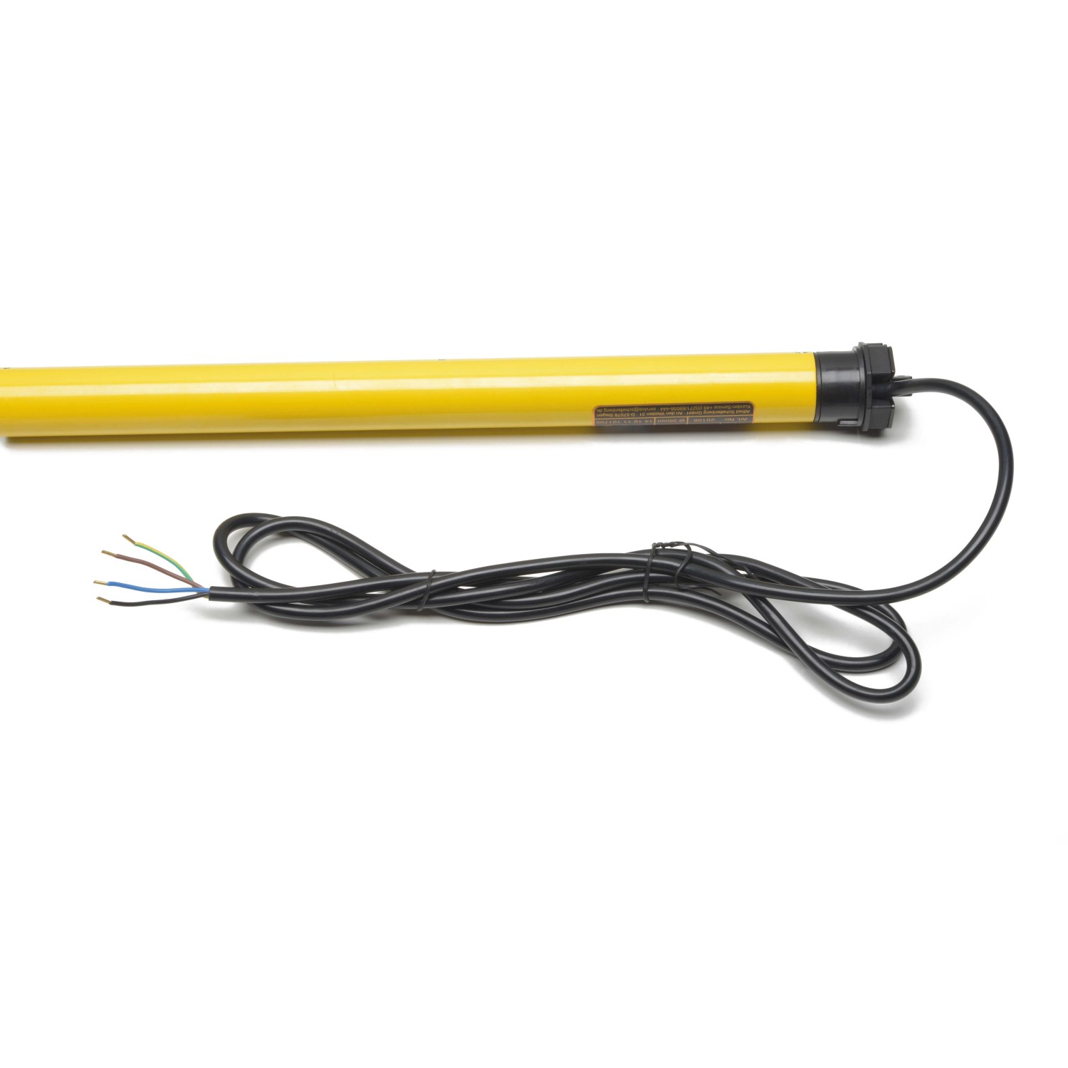 Schellenberg Rollladenmotor Standard Maxi 10 Nm, gelber Rohrmotor mit schwarzem Kabel.