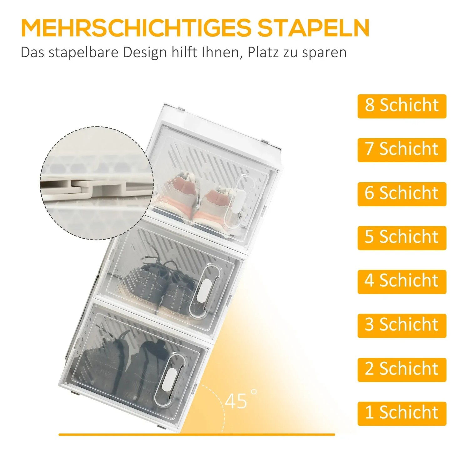 HOMCOM Schuhschrank aus Kunststoff, transparent, mit drei Boxen. Schuhkommode zur Aufbewahrung.