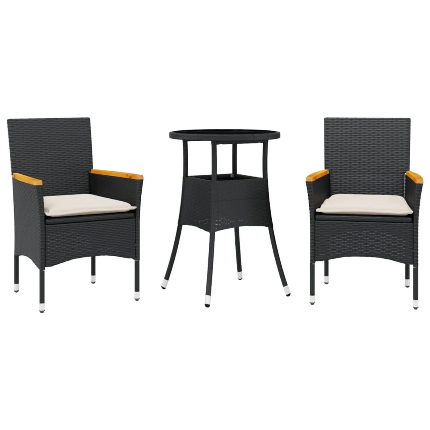 vidaXL 3-Tlg Garten-Essgruppe mit Kissen Schwarz Poly Rattan Glas 3278721 günstig online kaufen