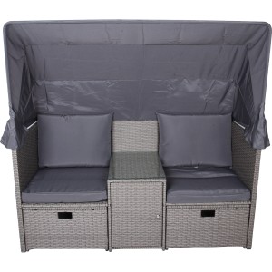 Anthrazitfarbene Garden Pleasure Relax-Lounge Saint-Tropez mit Sonnendach und Tisch.