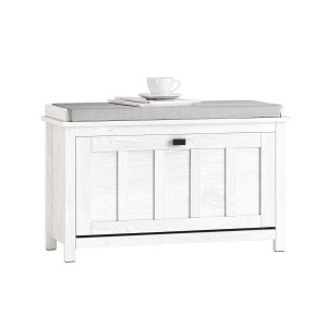 Weiße SoBuy Schuhbank FSR161-W mit Sitzkissen und Schuhregal, 80cm breit.