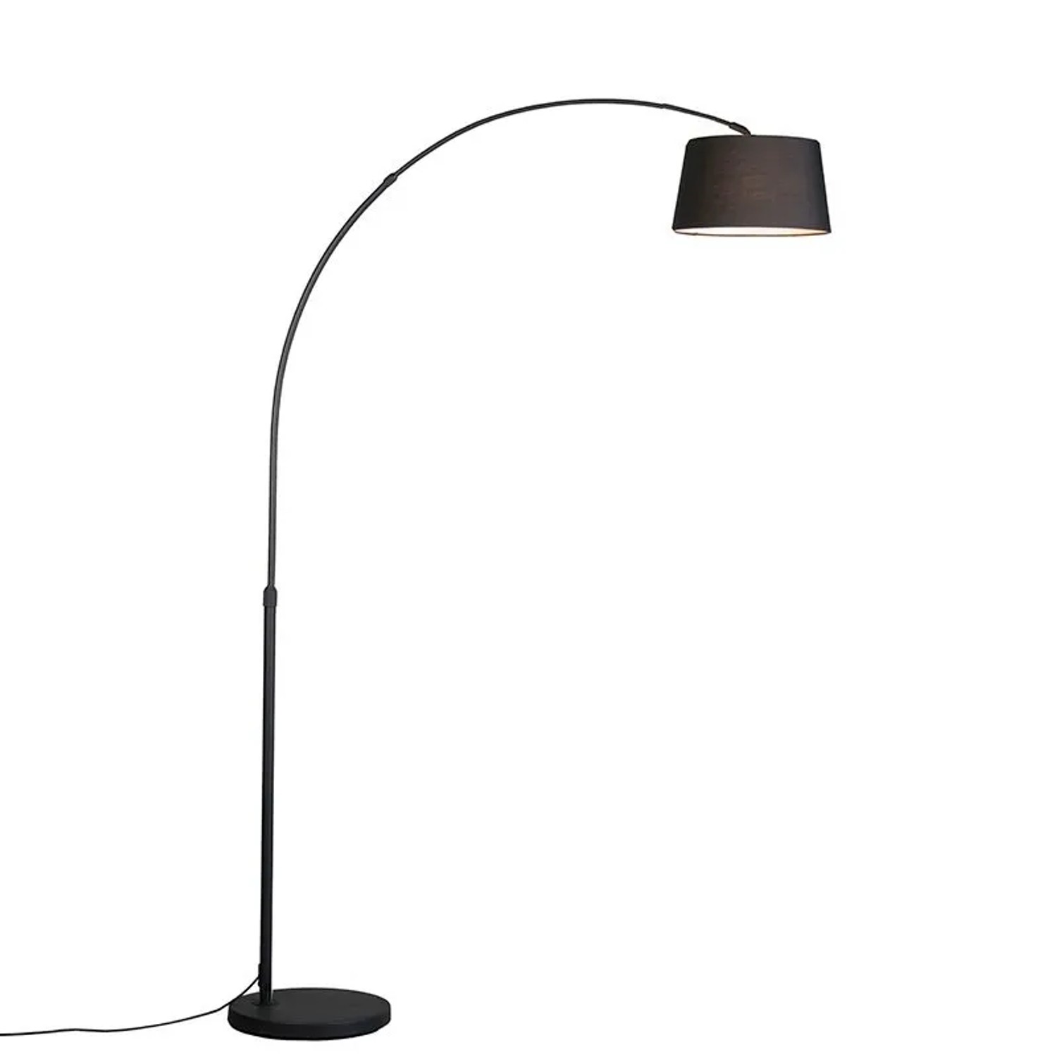 QAZQA Moderne Bogenlampe Schwarz mit Schwarzem Stoffschirm Arc Basic