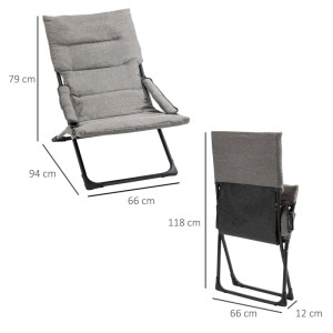 Outsunny Klappstuhl, grau, aus Stahl und Textilene, mit Maßangaben offen und zusammengeklappt.