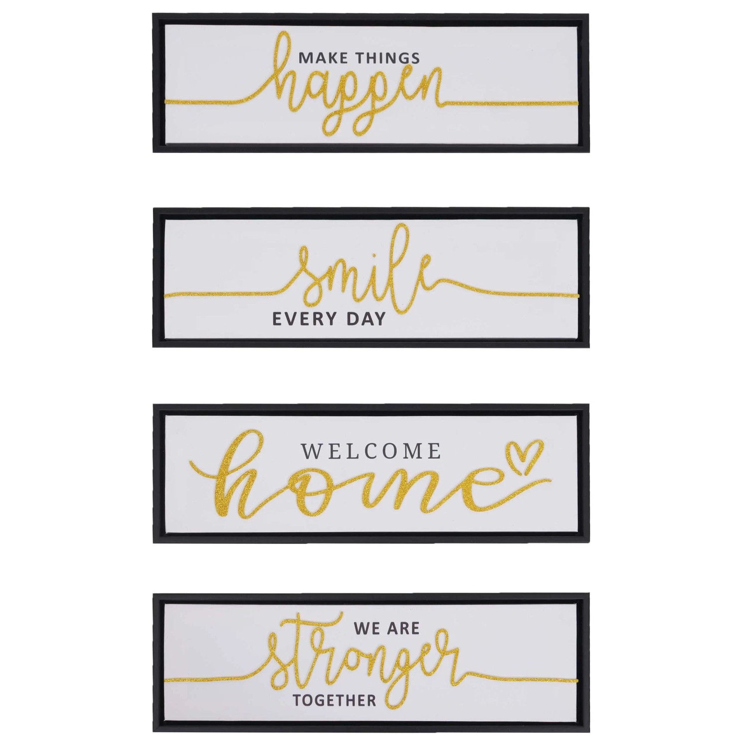 MCW 4er-Set Wandbild N96 Smile Home Holz Leinwand 15x45cm