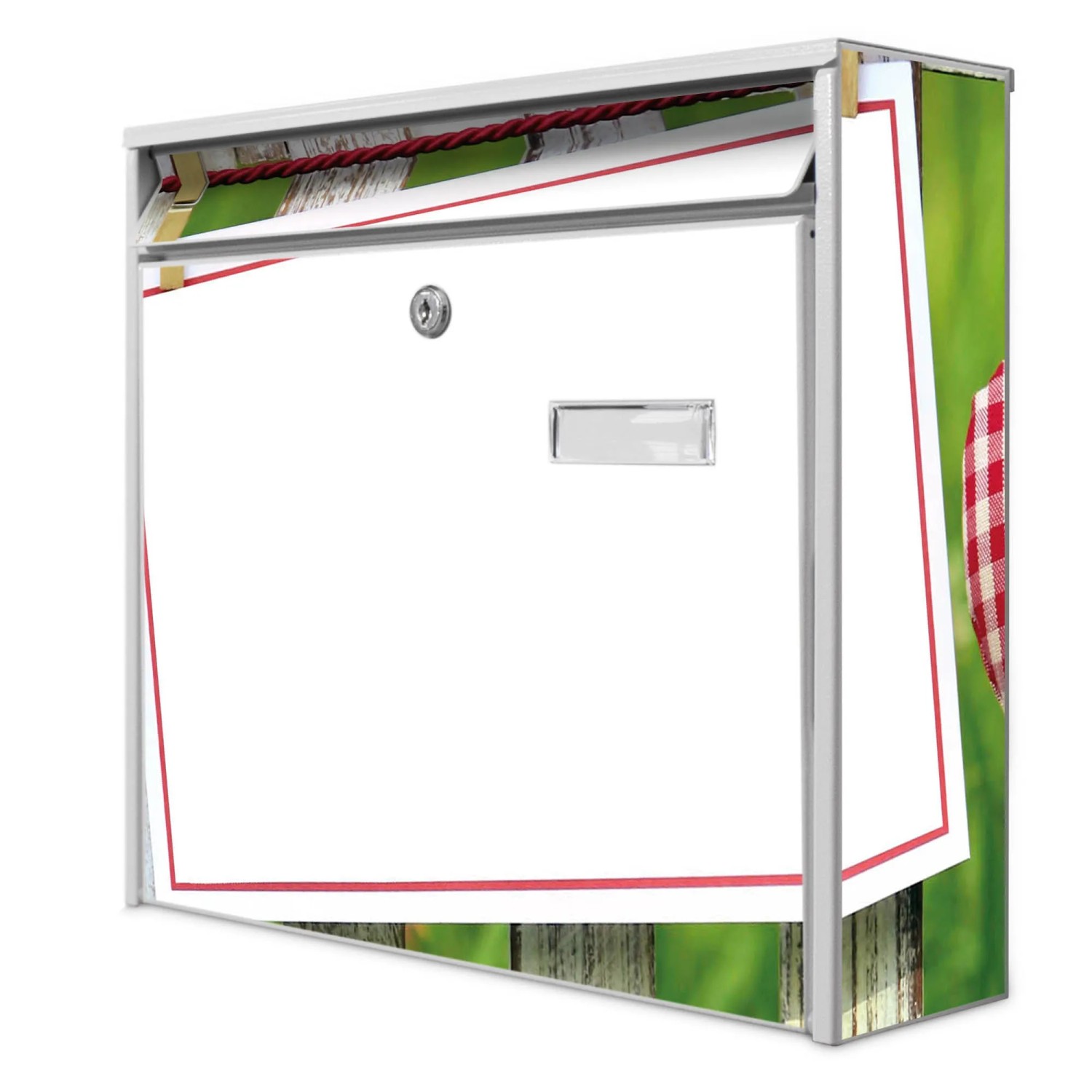 Banjado Briefkasten Weiß 36.2x32.2x10cm Groß / Inkl. Montagematerial & 2 Schlüsseln / Mit Namensschild Motiv Wt Gartenzaun