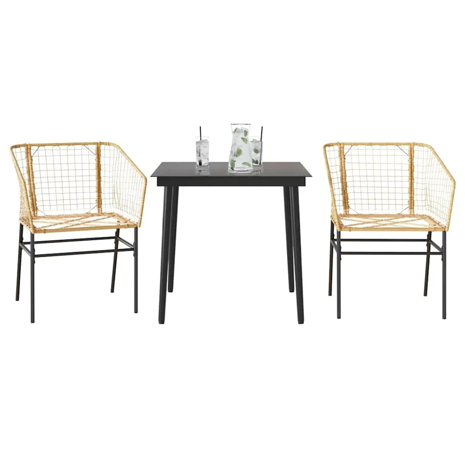 vidaXL 3-Teiliges Garten-Esszimmer-Set Braun Poly Rattan Glas 3334492