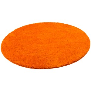 Runder, orangefarbener Snapstyle Hochflor Shaggy Teppich Palace, 133x133cm. Flauschiger Langflor Teppich.