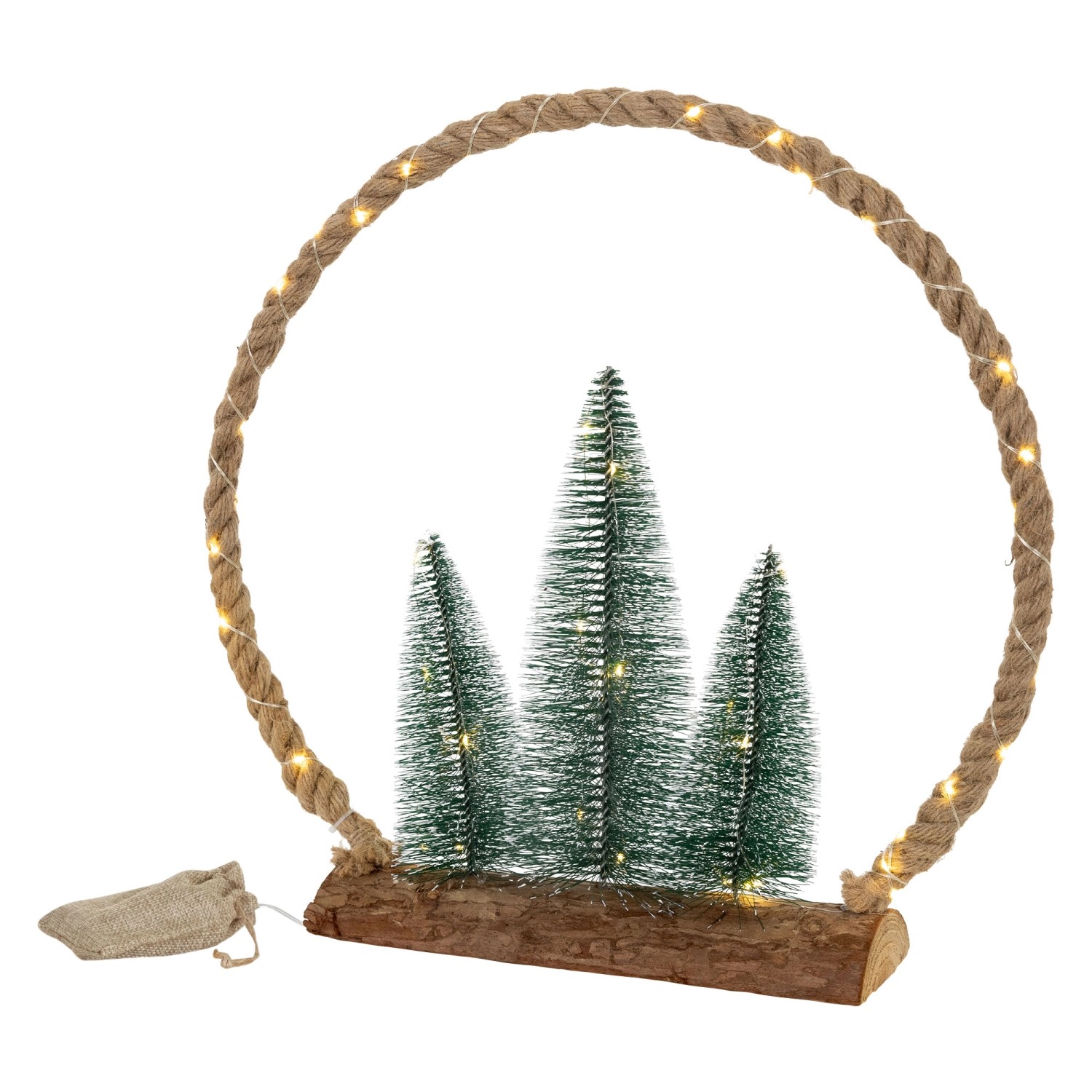 ECD Germany LED Jute Weihnachtskreis mit LED-Beleuchtung 45x45x9,5 cm