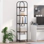 Schlankes vidaXL Bücherregal Geräucherte Eiche, schwarzer Metallrahmen mit Bögen, 5 Holzwerkstoff-Regale.