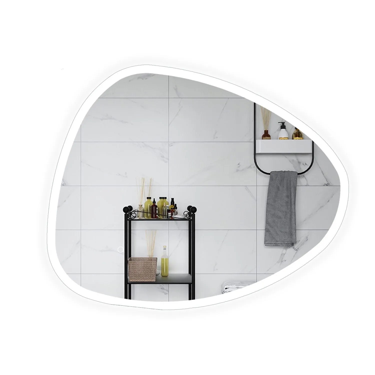 Duschparadies Asymetrisch LED Badspiegel 80x65cm Spiegel mit Beleuchtung 3 Lichtfarbe Dimmbar Touch AntiFog Memory