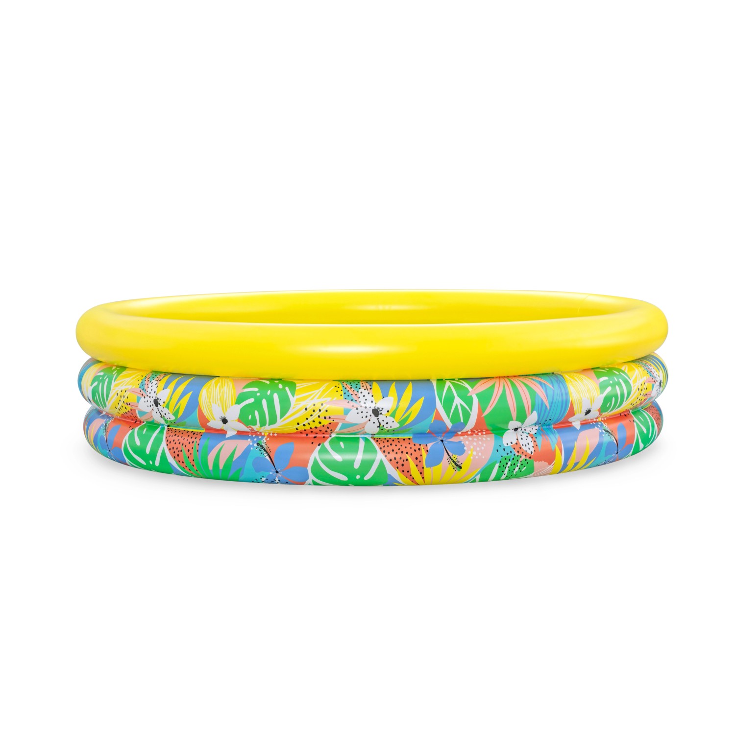 Bestway Planschbecken Floral Paradise, Ø 168cm, mit gelbem Rand und floralem Muster.