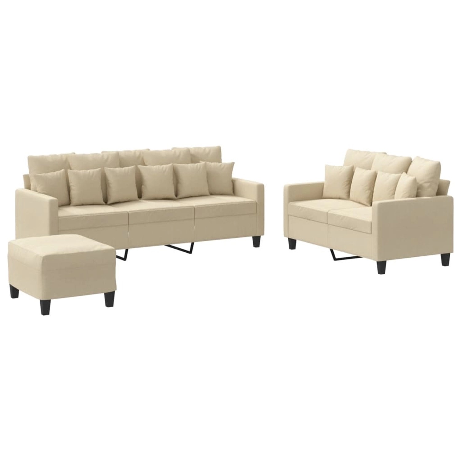 vidaXL 3-Tlg Sofagarnitur mit Kissen Creme Stoff 3201674 günstig online kaufen