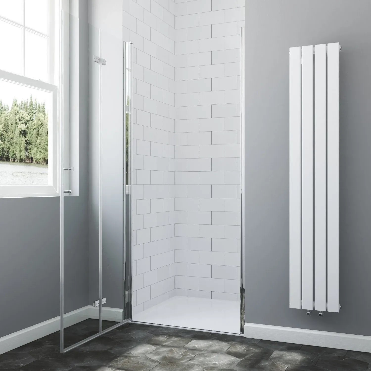 Aquabatos Duschtür, 70x195 cm, Falttür mit ESG Glas und Nano-Beschichtung im Badezimmer.