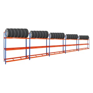 PROREGAL Mega Deal: 5 blaue/orange Reifenregale XL 200x180x45cm mit Reifen. Ideal für Garage & Werkstatt.