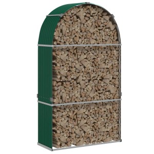 Grüner vidaXL Kaminholzunterstand aus verzinktem Stahl, gefüllt mit Holzscheiten.