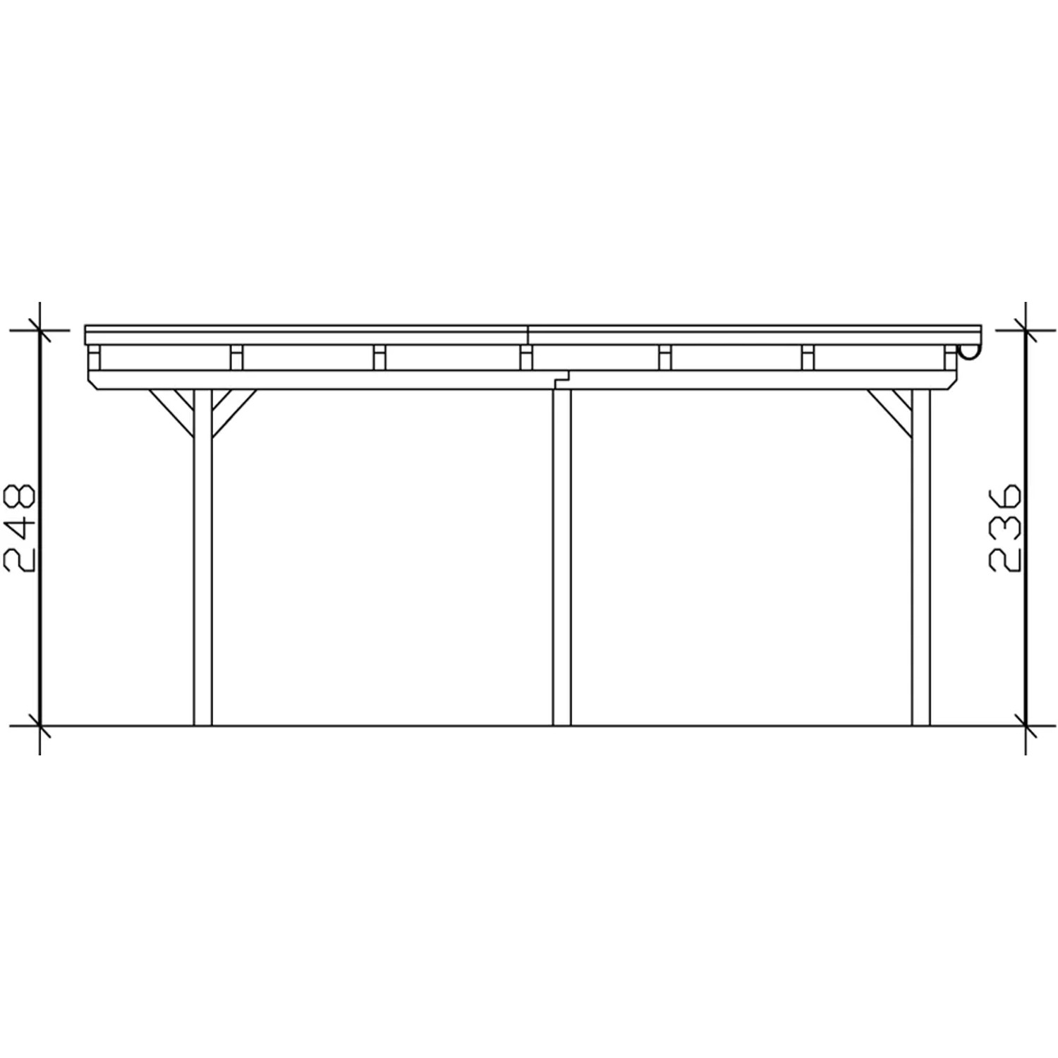 Technische Zeichnung: Skan Holz Doppelcarport Leimholz Nussbaum, Maße und Aufbau des Carports.