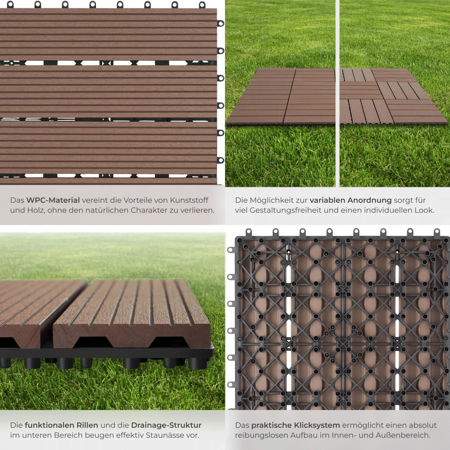 Tectake Terrassenfliesen Tegulas 22Er Set Im Klicksystem Robustes Wpc In Holzoptik 22Er Set 31 x 31 x 2 20 cm Braun_4