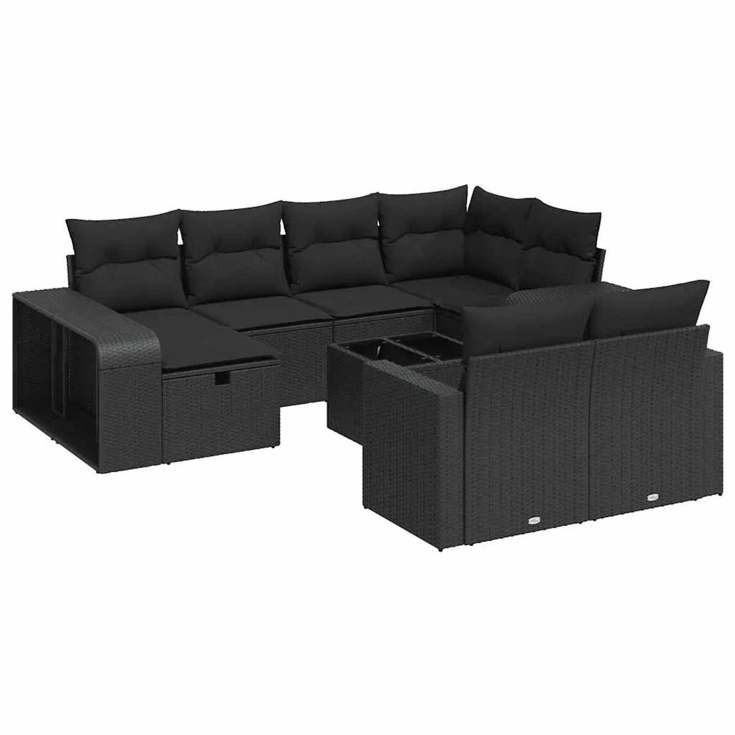 vidaXL 11-Tlg Garten-Sofagarnitur mit Kissen Schwarz Poly Rattan 3326069