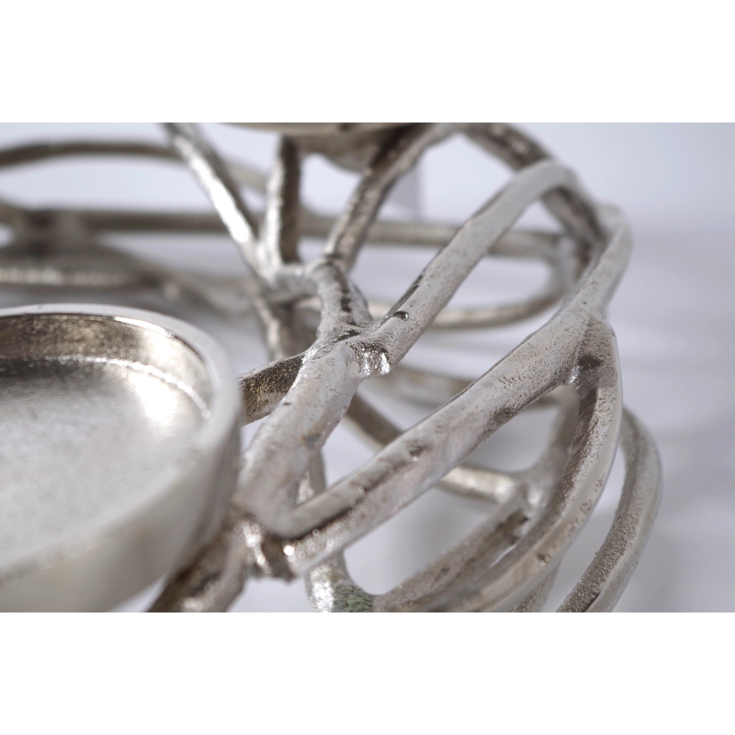 Silberner Kobolo Adventskranz aus Metall für 4 Kerzen, D40cm, Weihnachtsdekoration.