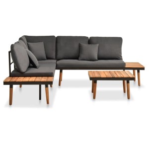 vidaXL 4-tlg. Garten Lounge Set aus Akazienholz mit grauen Auflagen und Tisch.