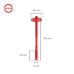 Protektor Dämmstoffdübel, 240mm, mit Kunststoffnagel für WDVS. Dämmstoffzubehör für sichere Fassadendämmung.