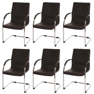 Sechs braune PROREGAL Freischwinger Konferenzstühle mit verchromtem Stahlgestell und Armlehnen im 6er-Set.